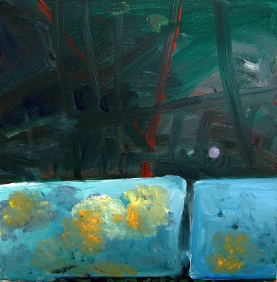 Autoværn og lilla bær, 2005. Akryl på lærred, 50x65cm